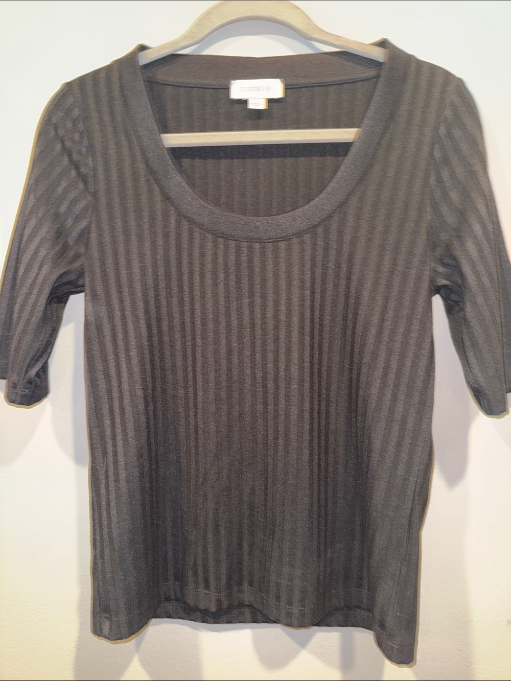 Evereve BlackRibbed Scoop Neck Top- small